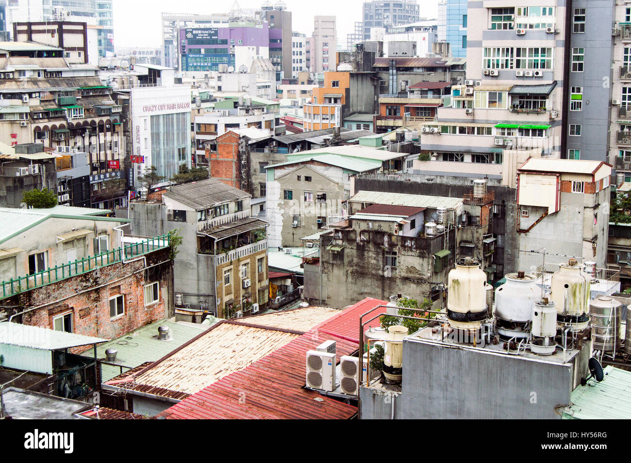 Aerial vierw, Urban sprawl, Ximending, Taipei, Taiwan Stock Photo