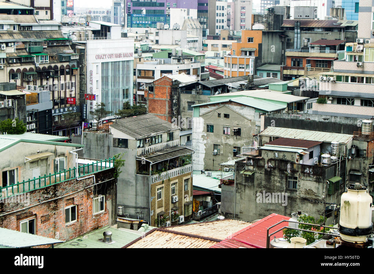 Aerial vierw, Urban sprawl, Ximending, Taipei, Taiwan Stock Photo