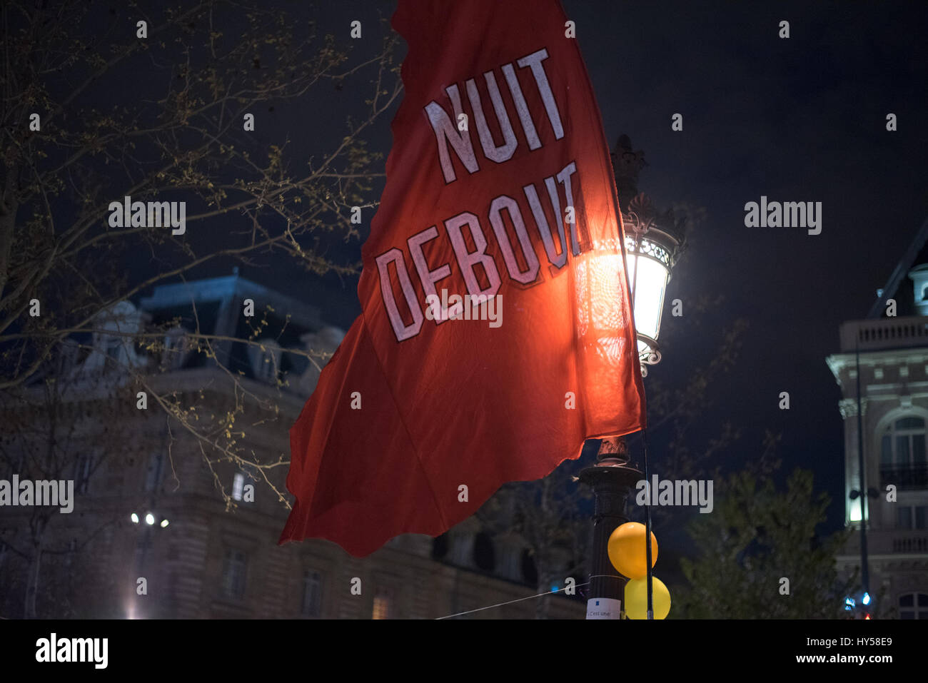 Friday, March 31, 2017 Place de la République flag floating in the
