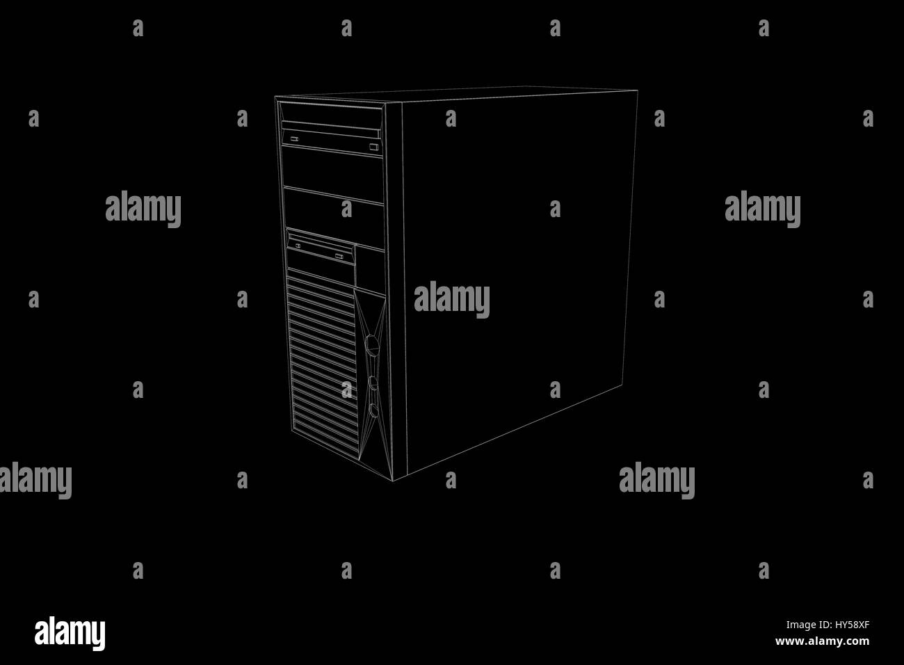 PC Tower in Hologram Wireframe Style. Nice 3D Rendering Stock Photo Alamy