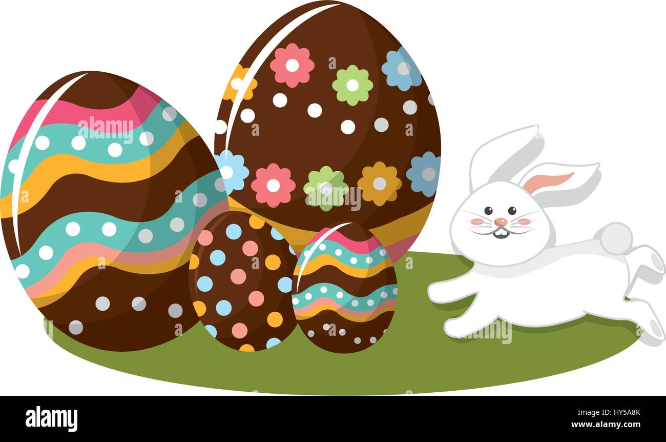 decorated eggs easter and rabbit running Stock Vector Image & Art - Alamy