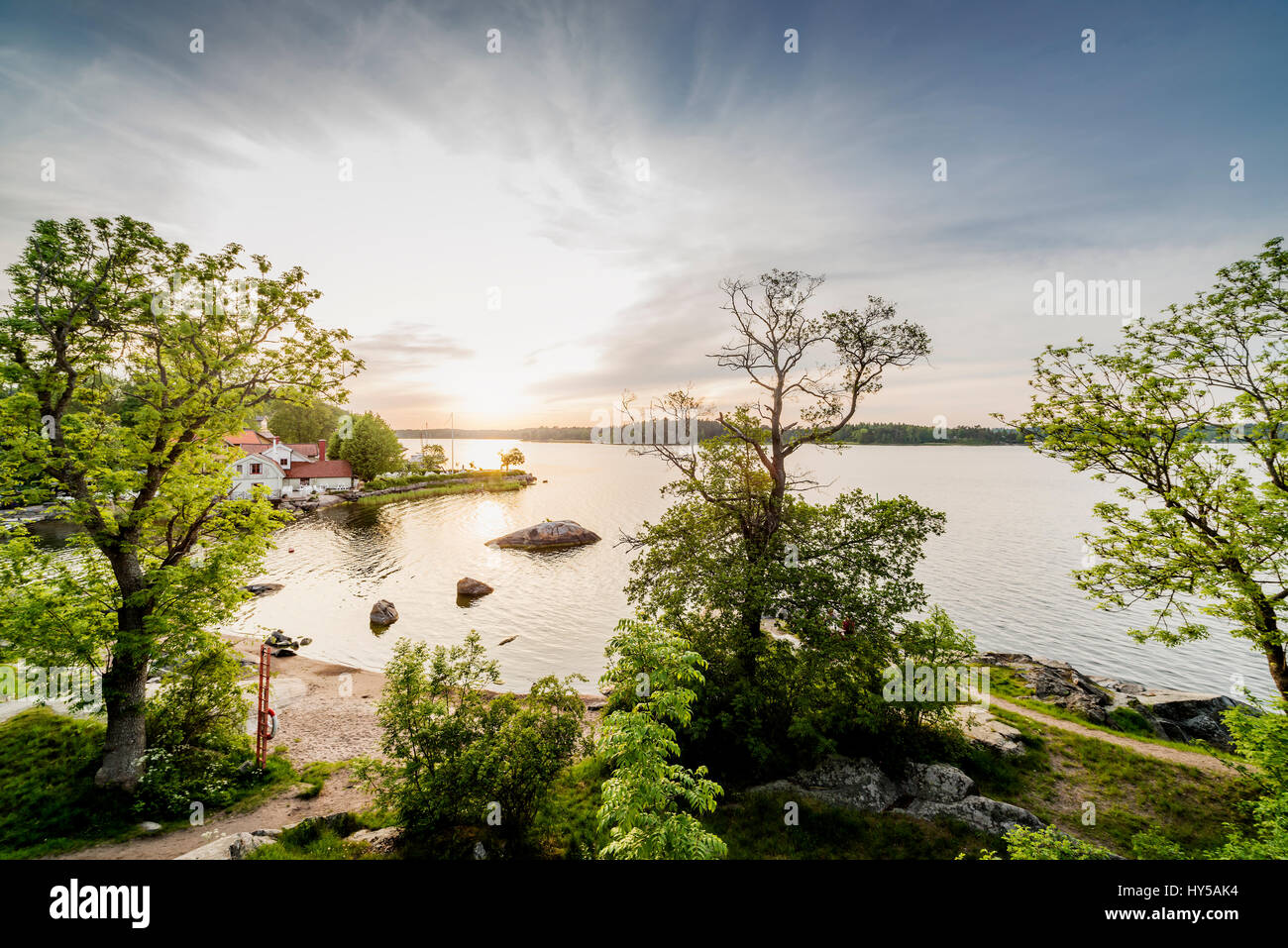 Sweden, Stockholm Archipelago, Uppland, Vaxholm, Bay on sunny day Stock Photo