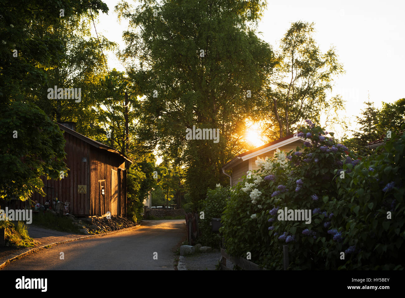 Finland, Pirkanmaa, Tampere, Road in small village Stock Photo