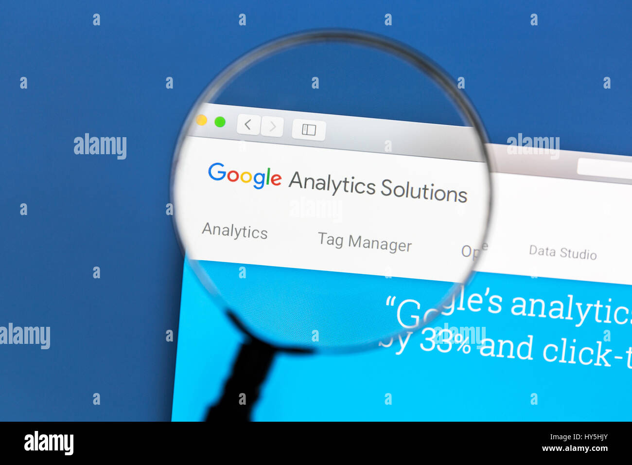 Google Analytics website on a computer screen. Google Analytics is a web analytics service offered by Google Stock Photo