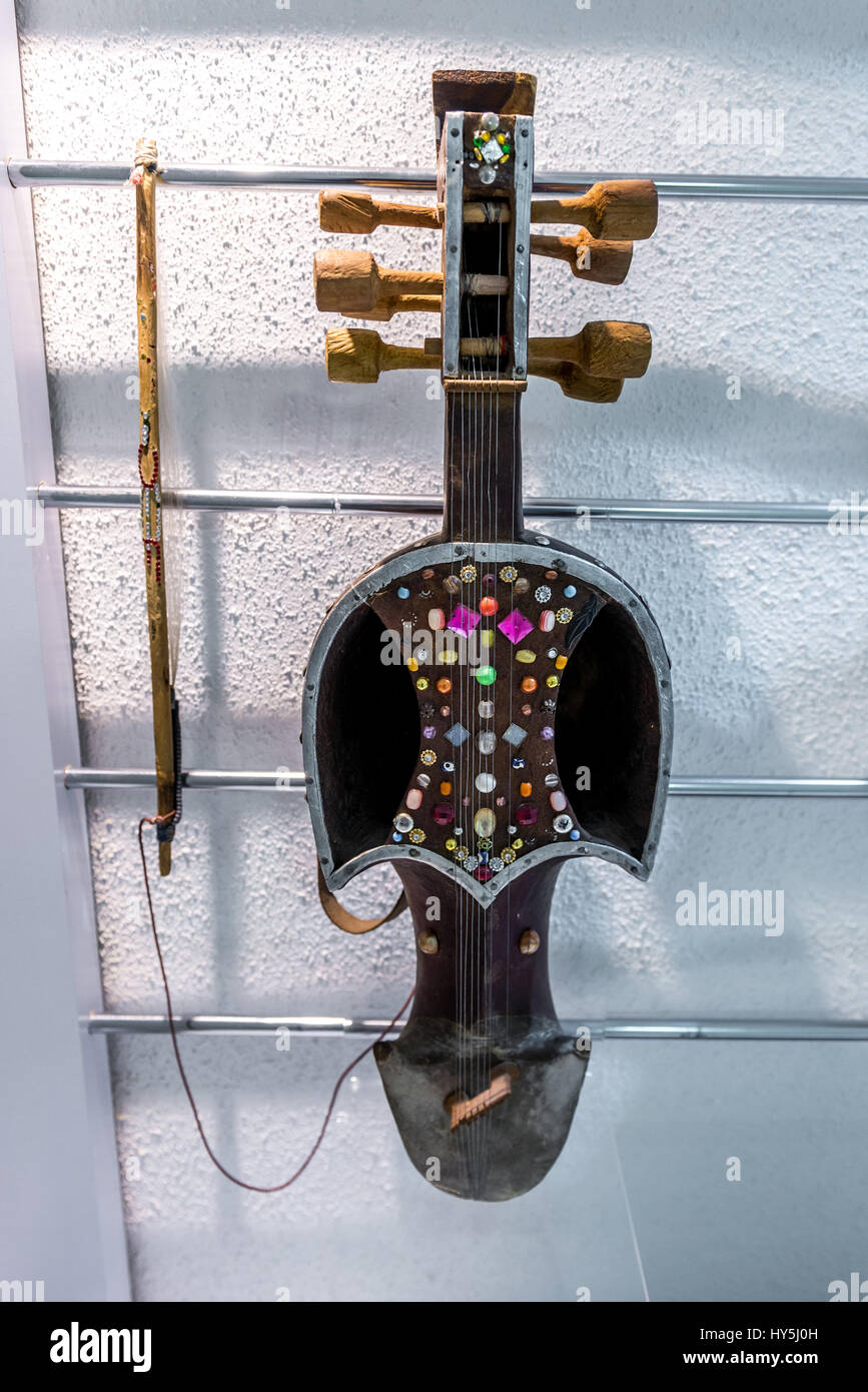 Traditional stringed instrument called Queychak in Museum of Music, homage to Iran's musical