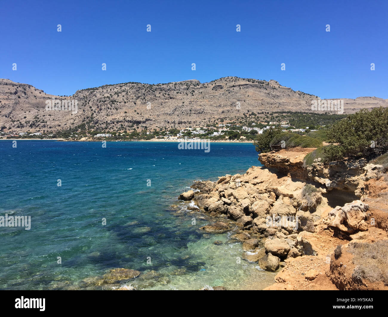 Beautiful bay in Pefkos, Rhodes, Greece Stock Photo
