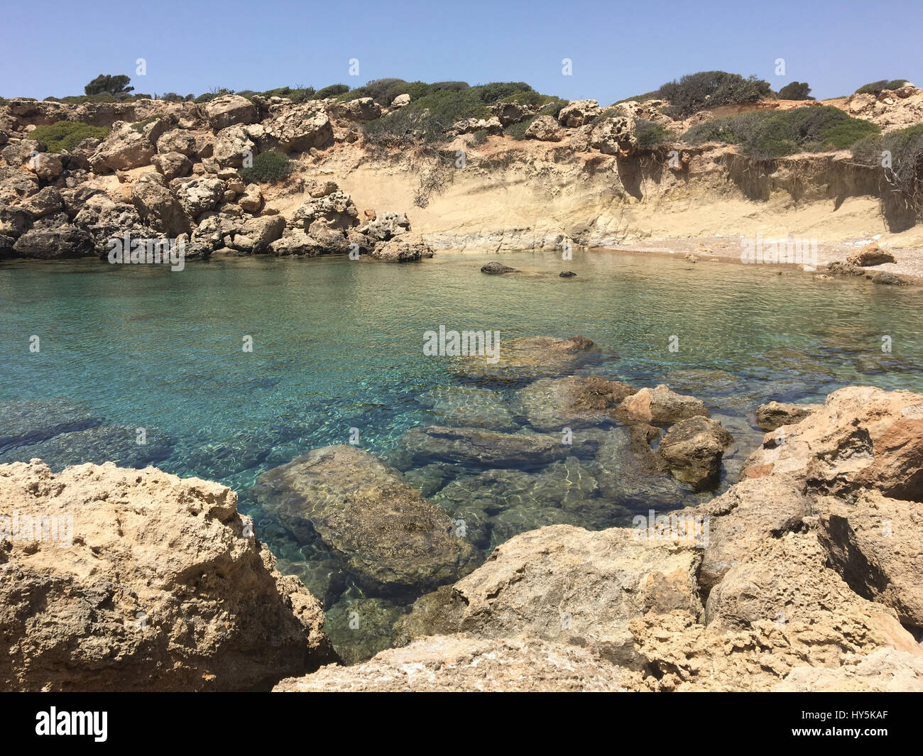 Beautiful bay in Pefkos, Rhodes, Greece Stock Photo