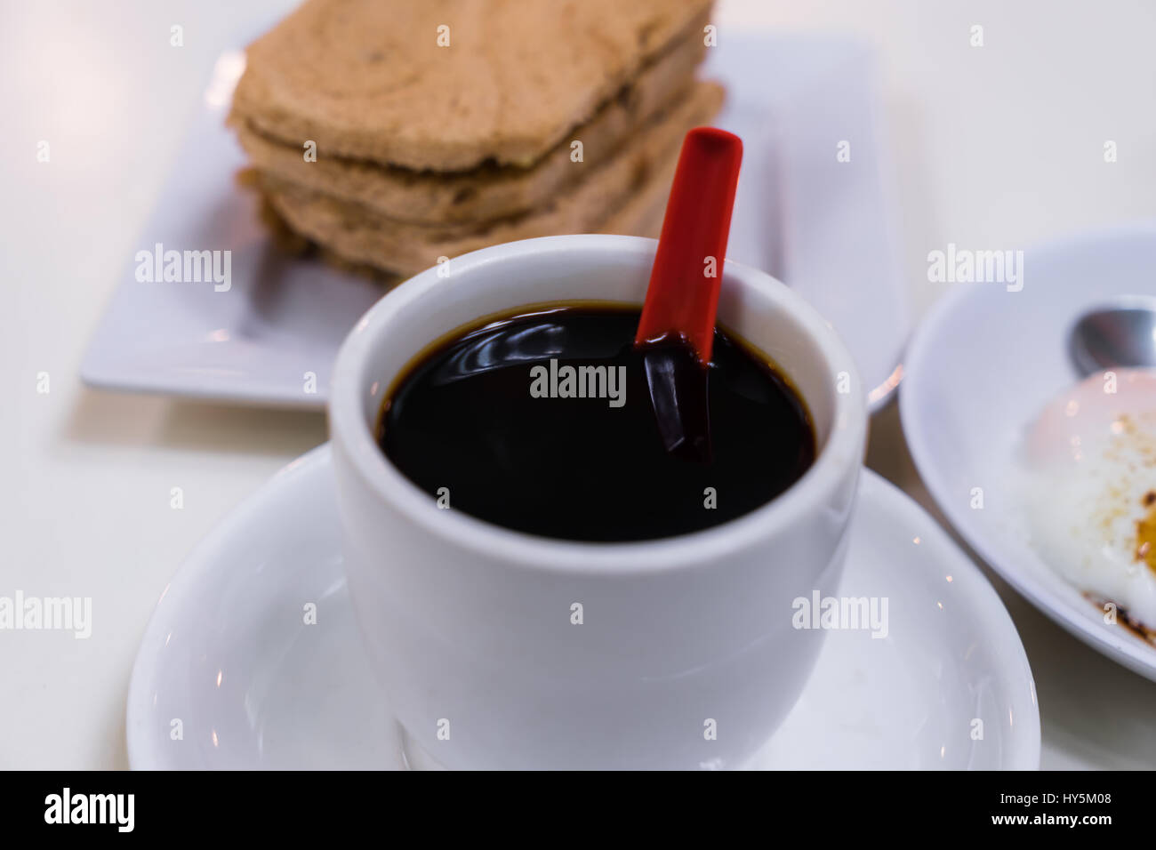 Black Coffee Traditional Singapore Breakfast called Kaya Toast, Coconut