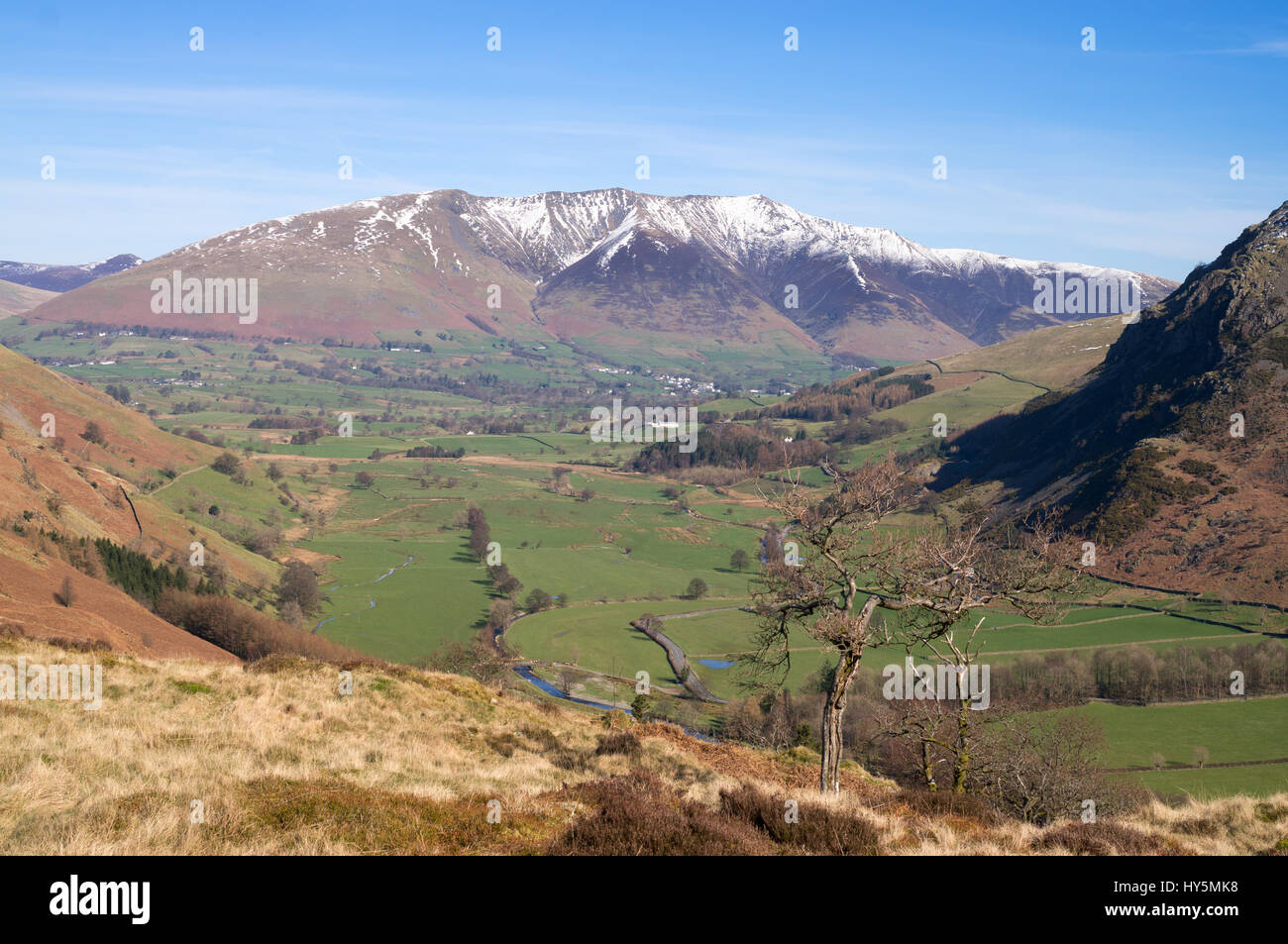 Snow capped Blencathra and St John's in the Vale from High Rigg, Cumbria, England, UK Stock Photo