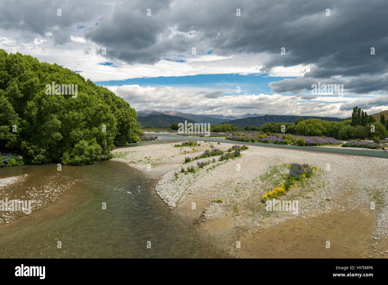 Ahuriri River near Omarama, Canterbury Region, Southland, New Zealand Stock Photo