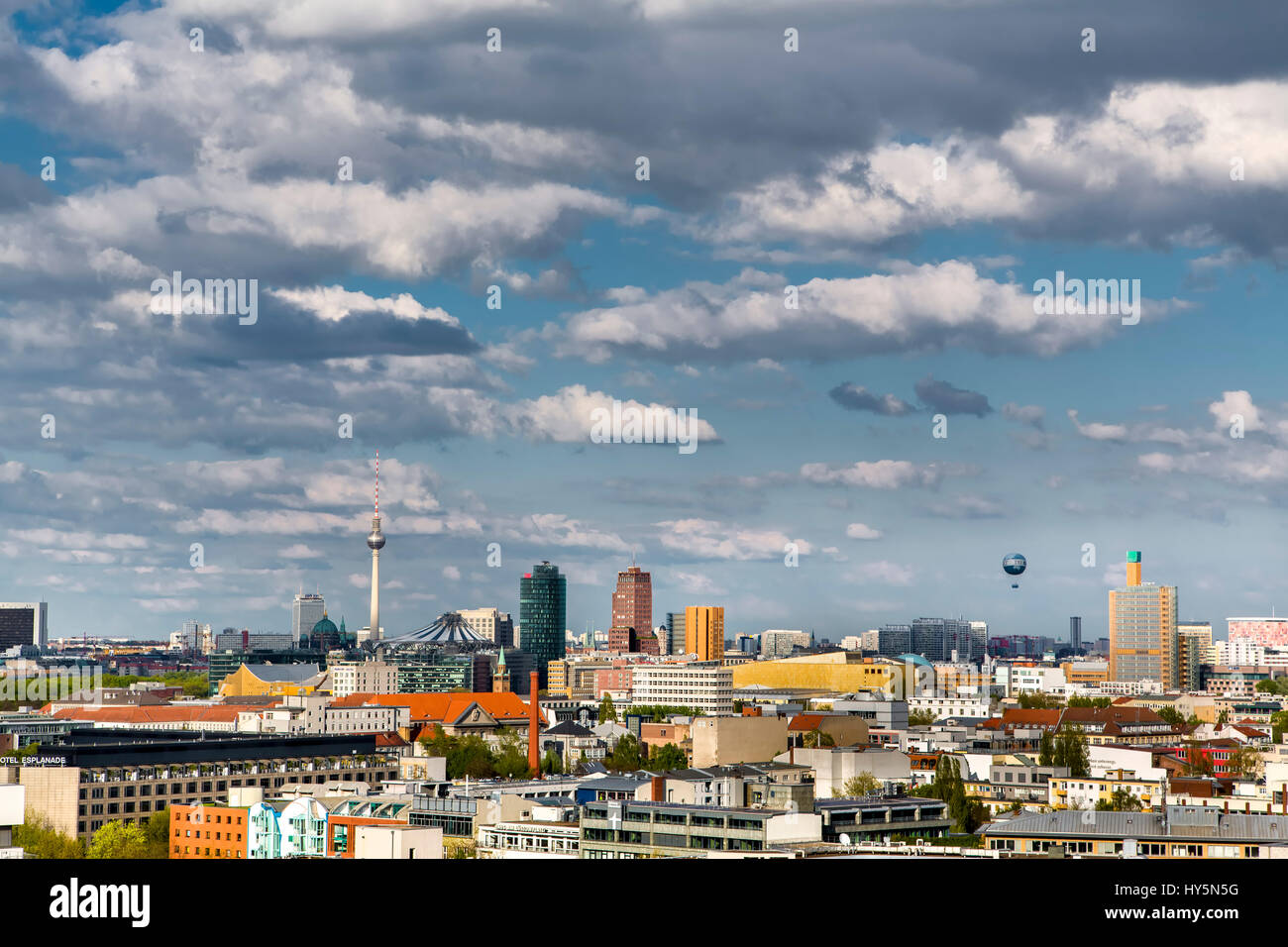View from the City West eastbound to Potsdamer Platz, Dom and Alexanderplatz television tower, Berlin, Germany Stock Photo