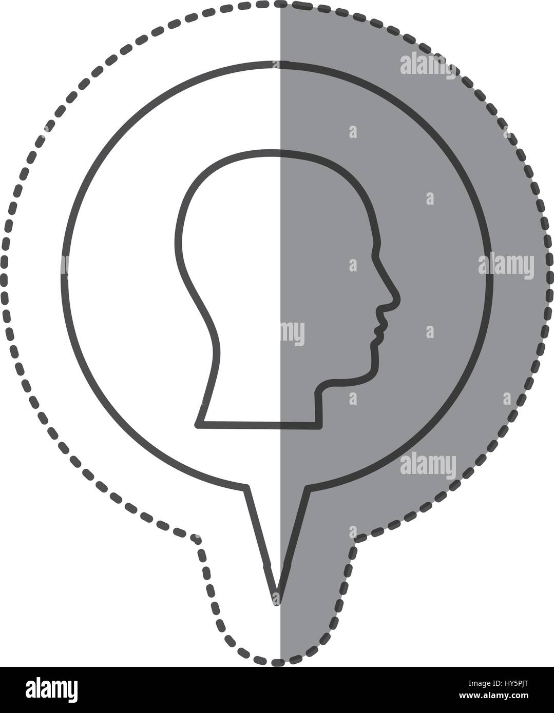 sticker monochrome of circular speech with silhouette male head Stock ...