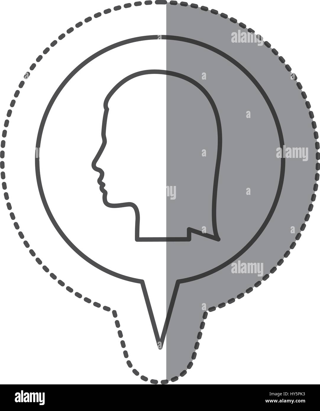 sticker monochrome of circular speech with silhouette female head Stock ...