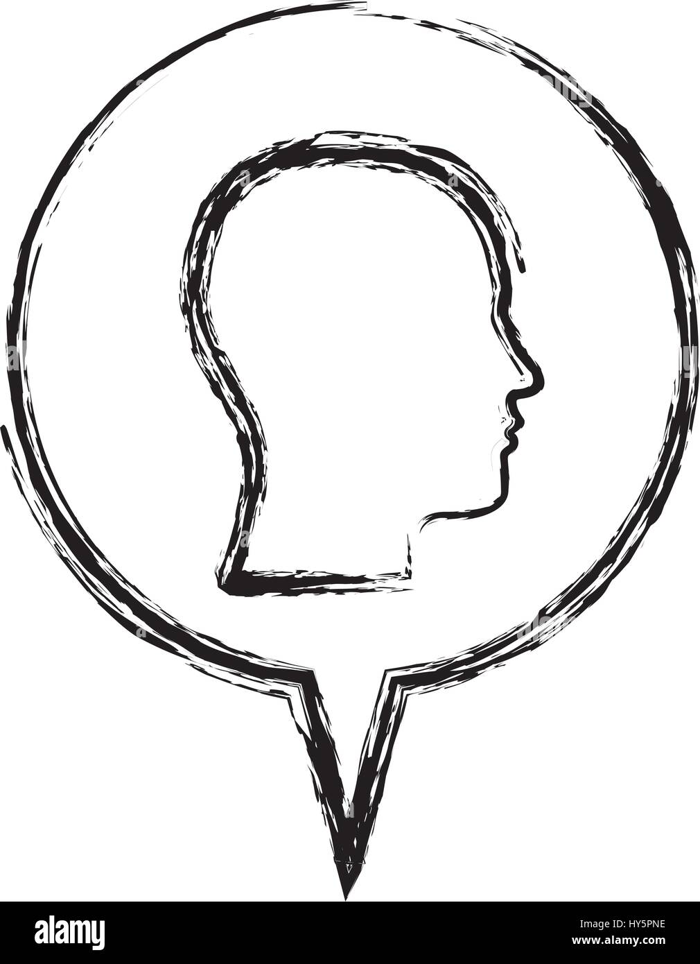 sketch monochrome of circular speech with silhouette male head Stock ...