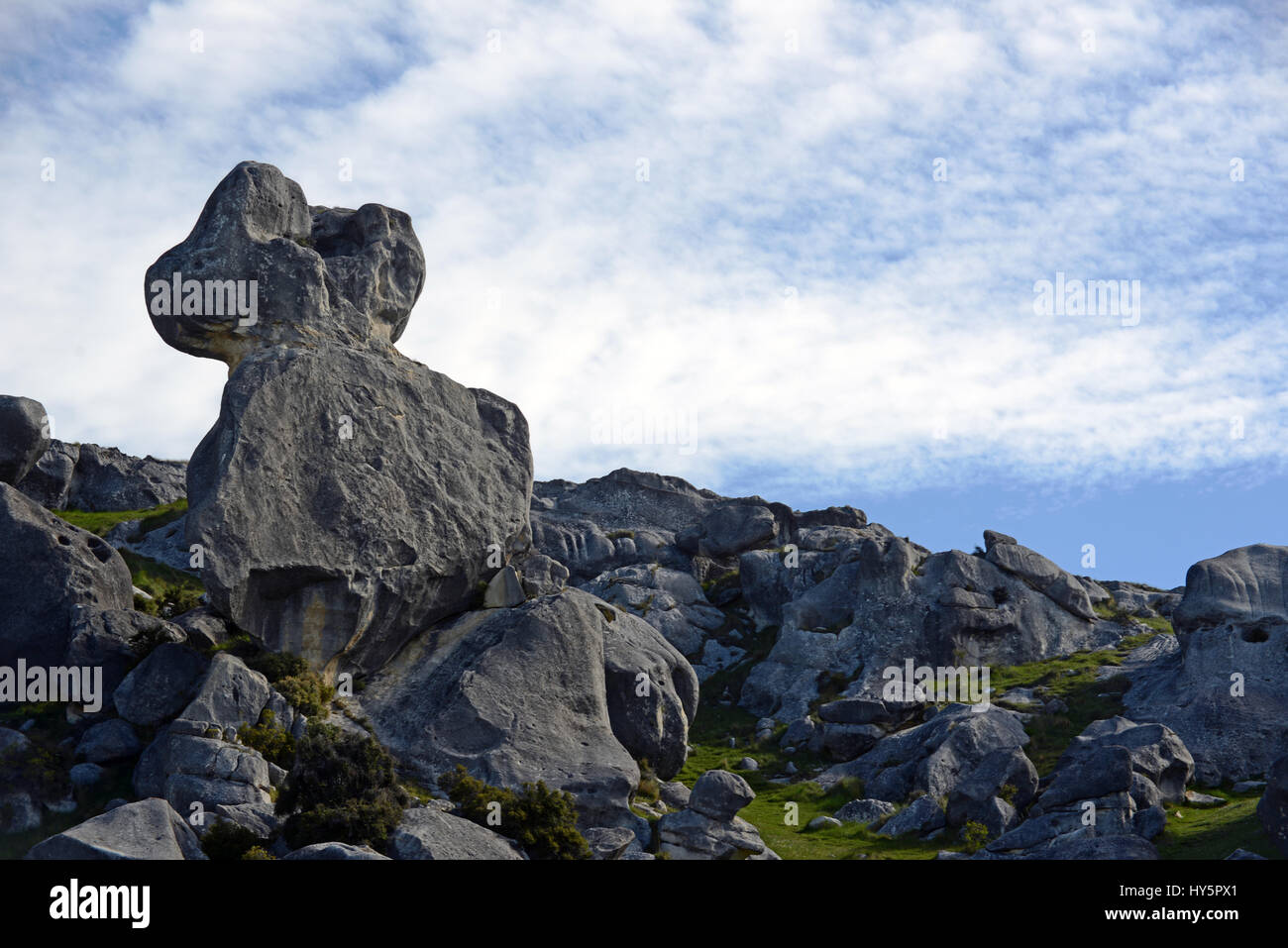 Limestone outcrops at Castle Hill, South Island, New Zealand Stock Photo