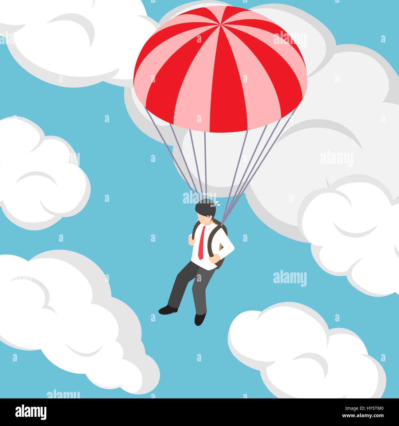 Flat 3d isometric businessman flying with parachute, business safety concept Stock Vector Image