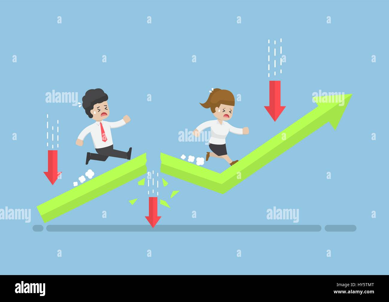 Business People Run to Top of The Graph Through Risky Obstacle