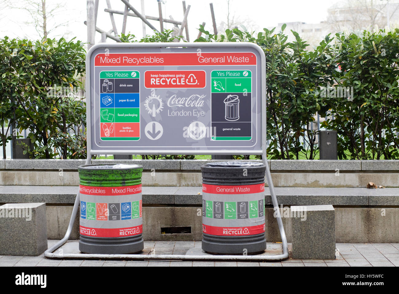 Mixed recyclables and general waste bins in London Stock Photo Alamy