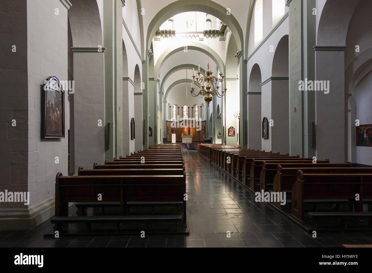 Interior of the Pancratiuskerk, St. Pancras Church, Roman Catholic church in Heerlen, Limburg, Netherlands. Stock Photo