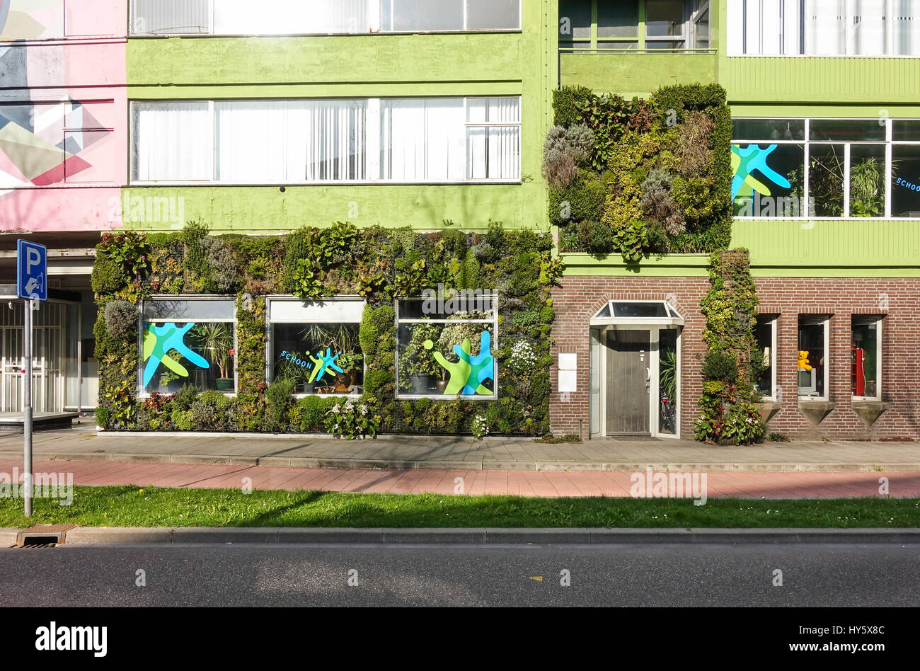 Walls of company covered with plants, living wall, Heerlen, Netherlands Stock Photo