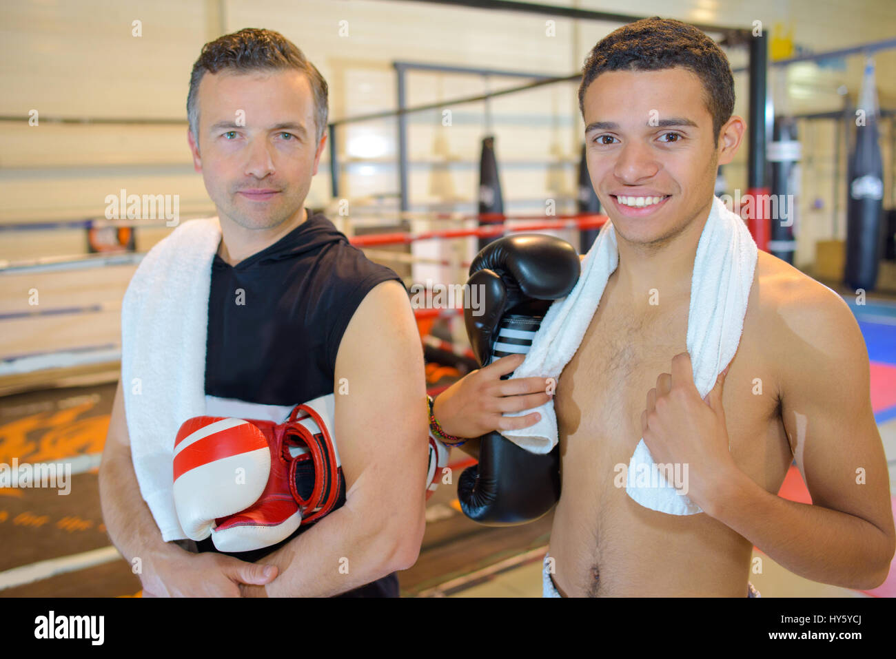 boxing trainer and his student Stock Photo Alamy
