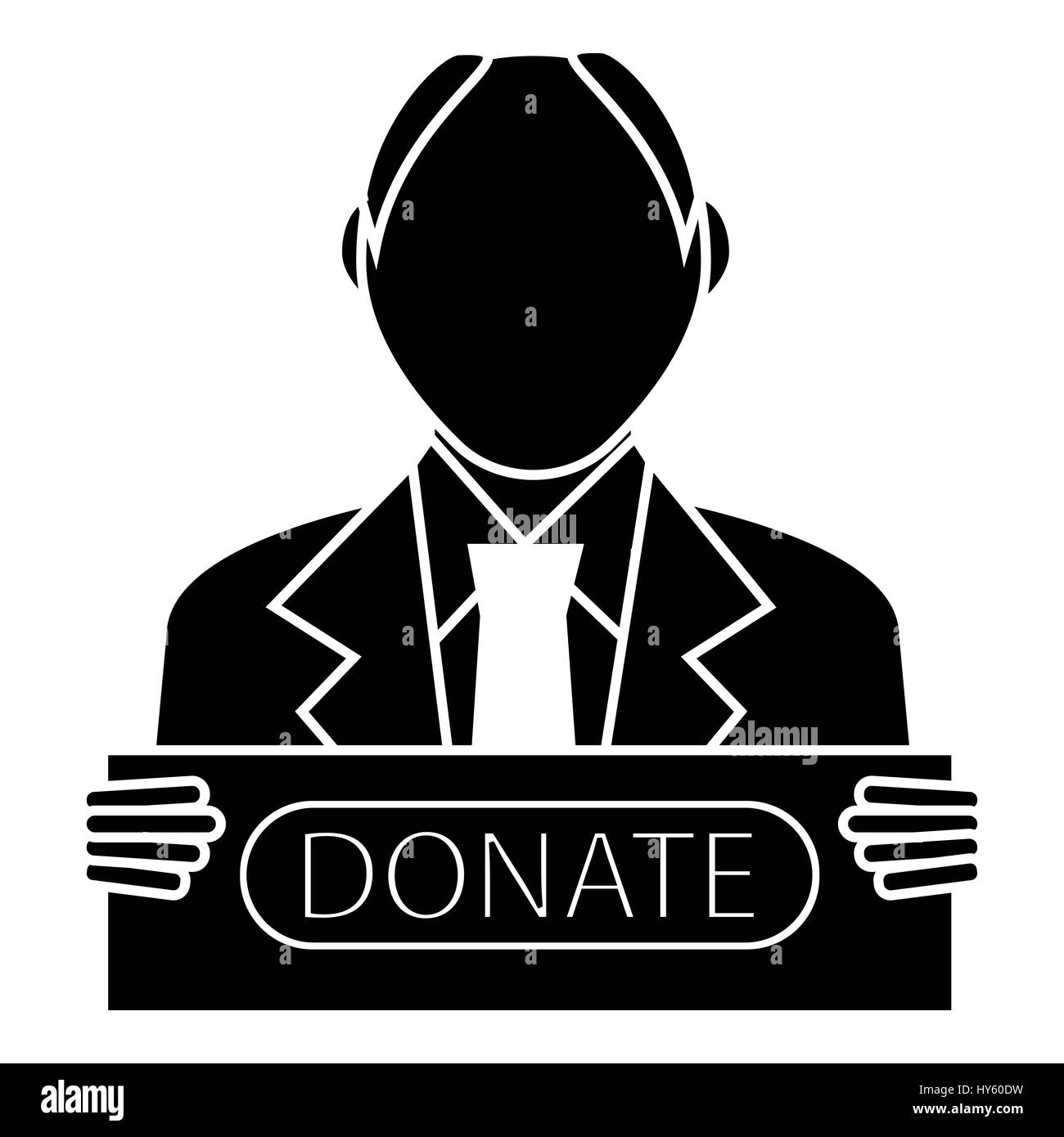 Man with a sign to donate icon, simple style Stock Vector