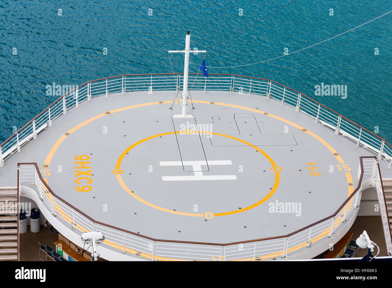 Helicopter Pad Above Aqua Water on Cruise Ship Stock Photo Alamy