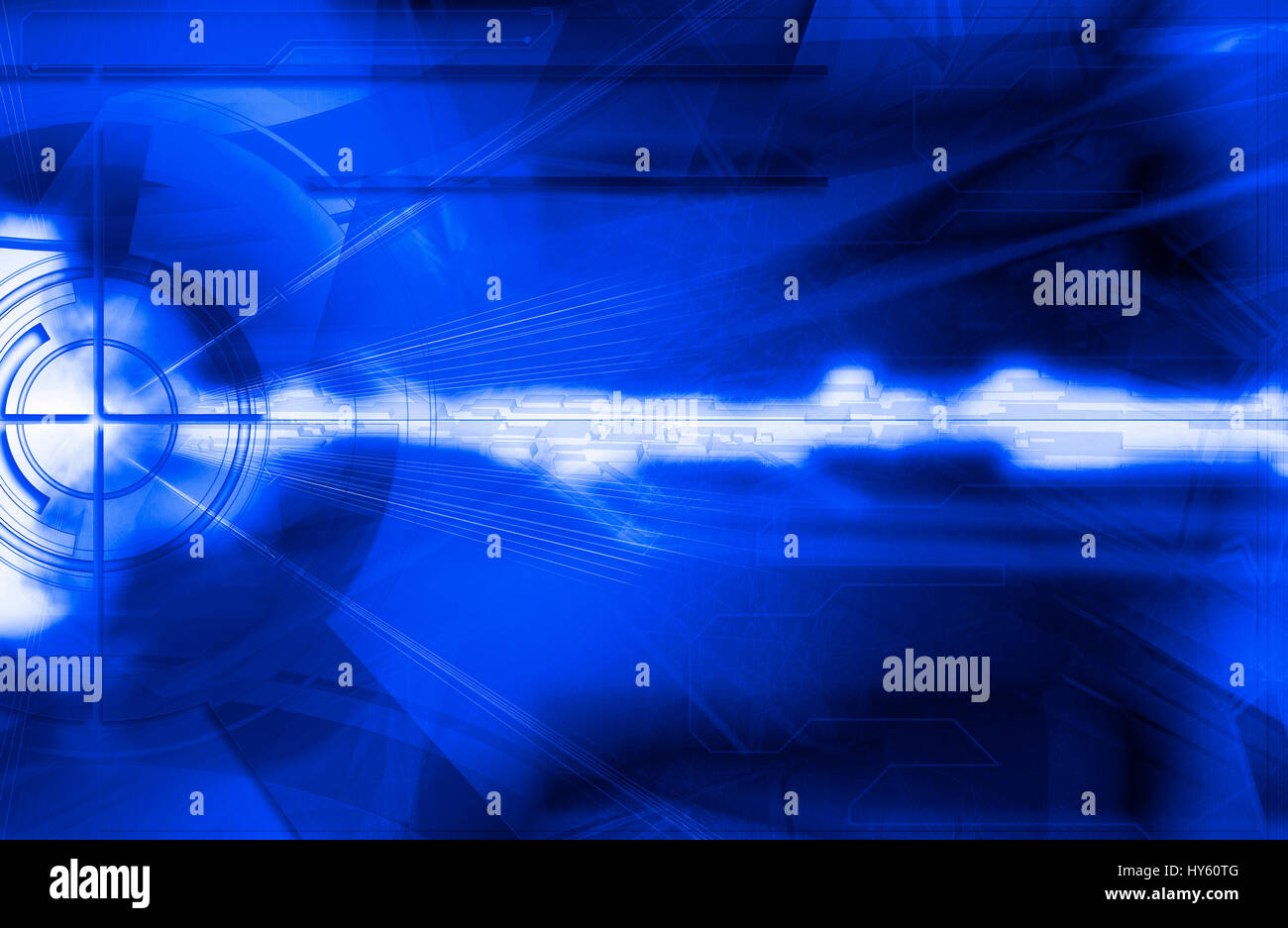 Abstract Digital virtual high-tech background with bright blue colors and special effects. Stock Photo