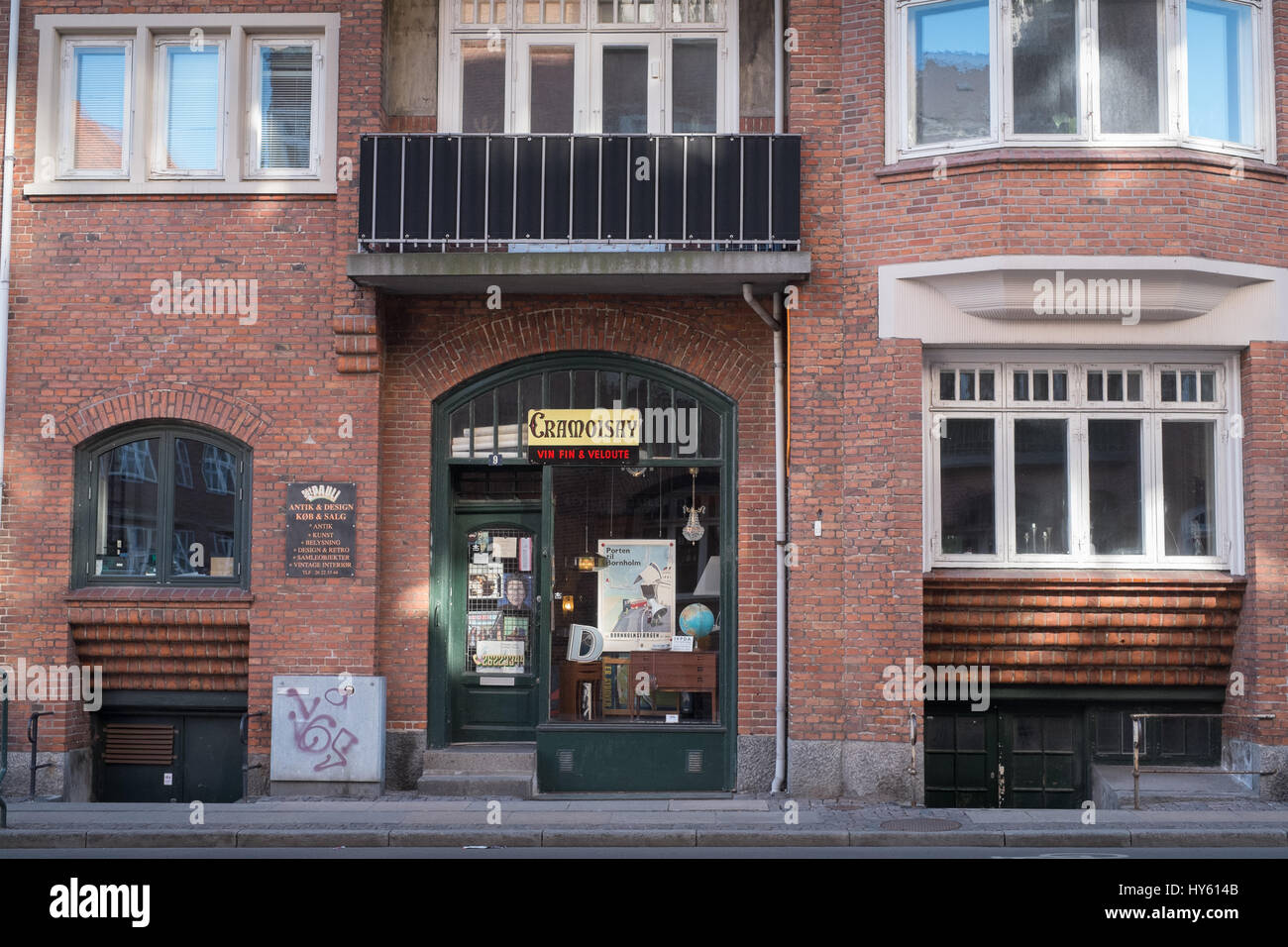 Interesting tiny antique shop in Frederiksberg, near The Lakes, Copenhagen, Denmark Stock Photo