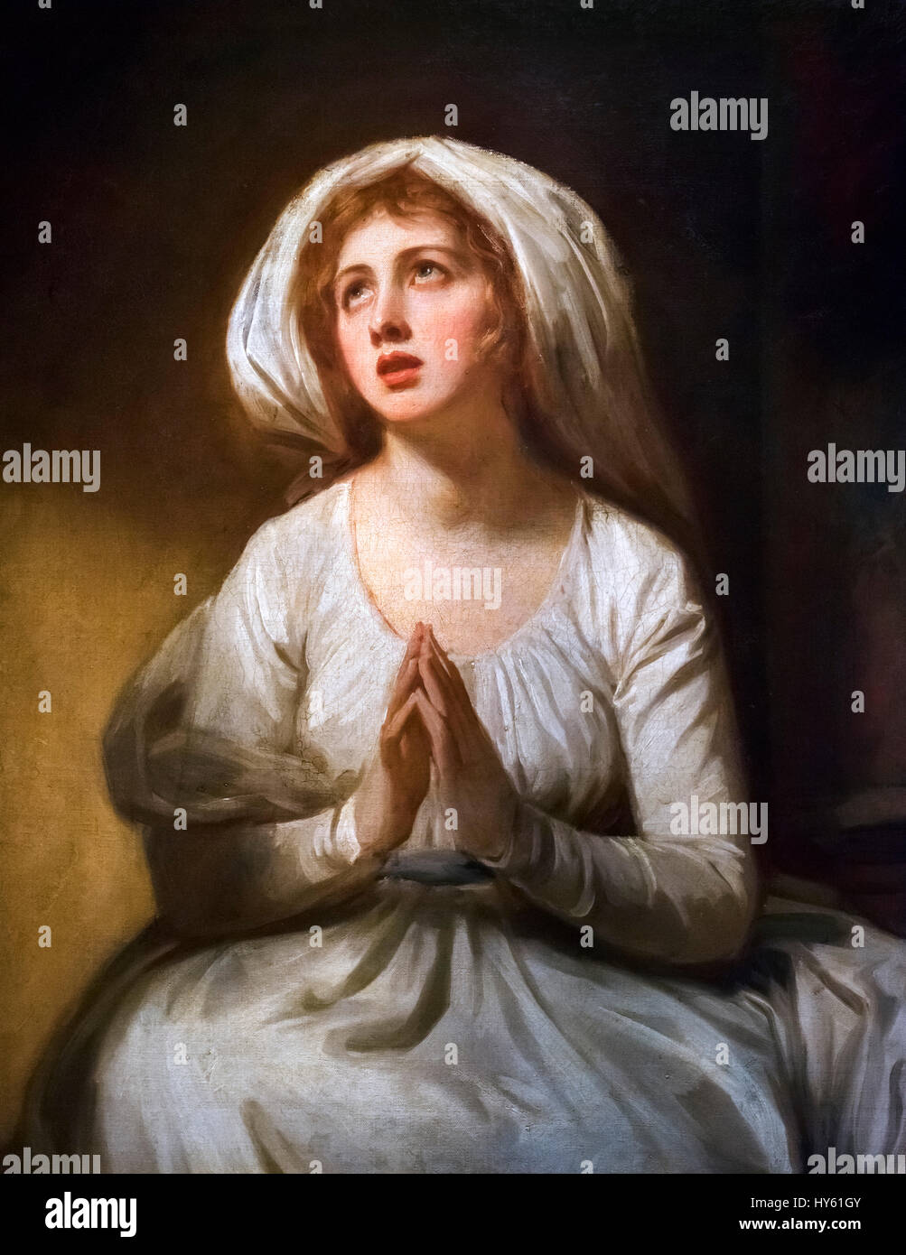 Lady Hamilton at Prayer by George Romney, oil on canvas, c.1782-86. Portrait of Emma Hamilton (1765-1815), the mistress of Lord Nelson and the muse of George Romney. Stock Photo