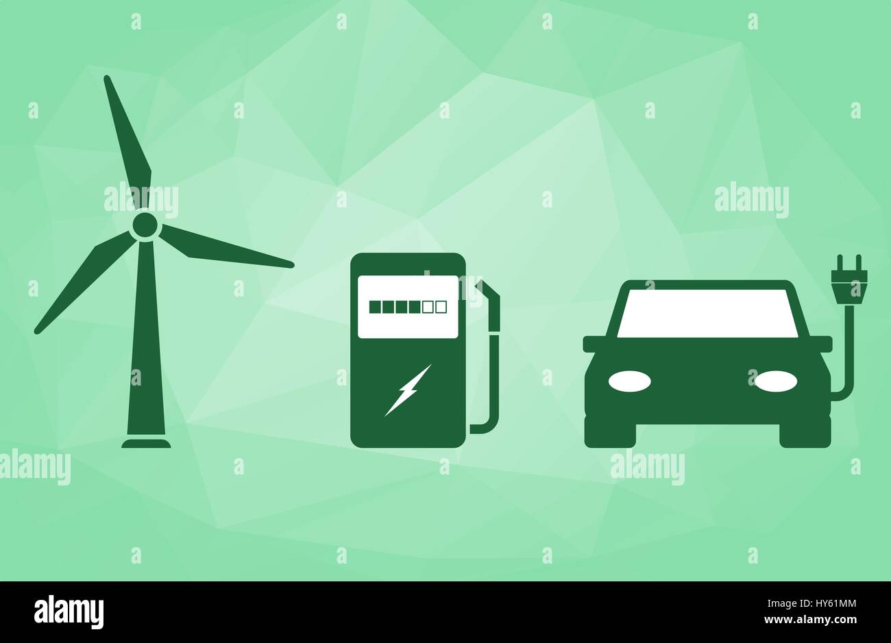 Wind turbine, charging station, electric car. Electric car concept