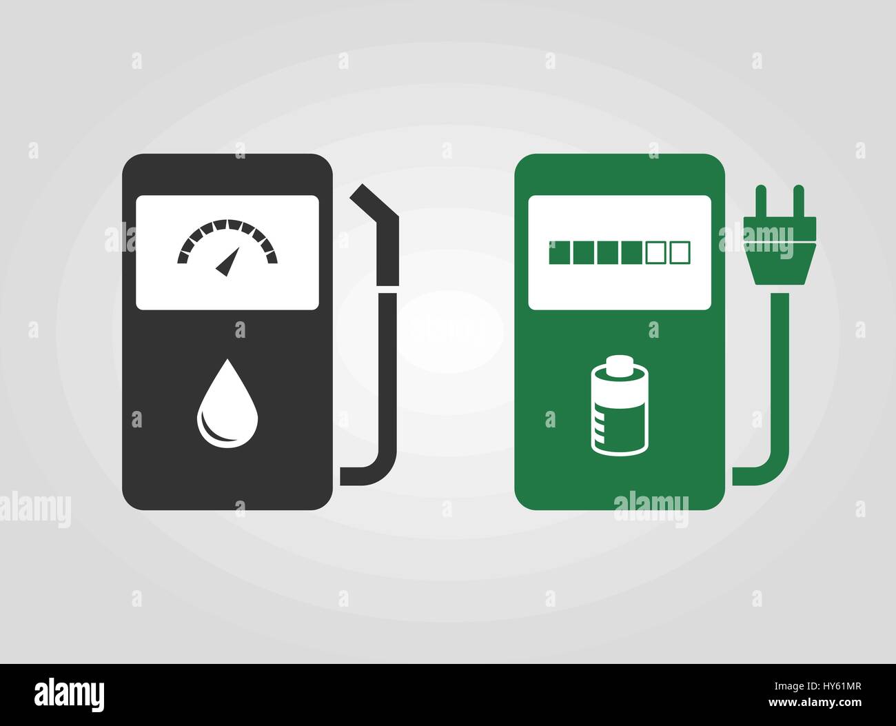 Gas station pump and electric charging station. Fossil energy vs clean