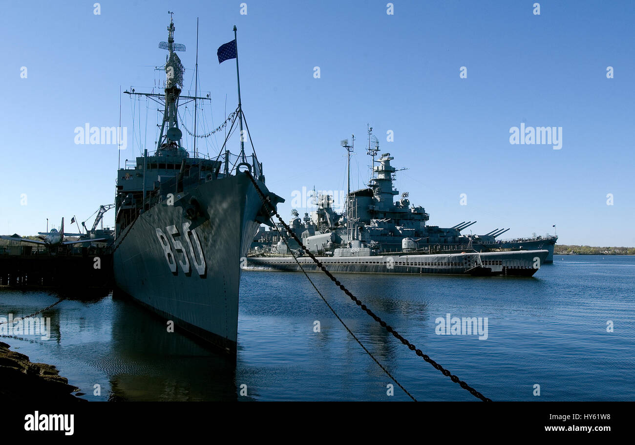 Heritage Park and the Battleship Massachusetts  in Fall River, Massachusetts Stock Photo