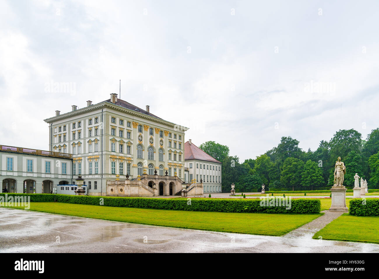 Munich, Germany - June 8. 2016: Nymphenburg Palace, the summer residence of the Bavarian kings, seen from public park Stock Photo