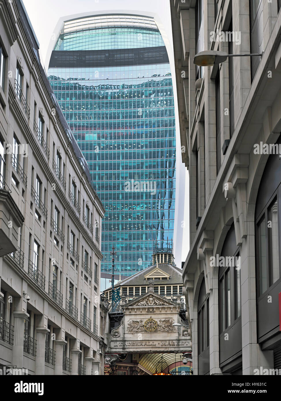 Leadenhall Market with a view to 20 Fenchuch Street London Stock Photo