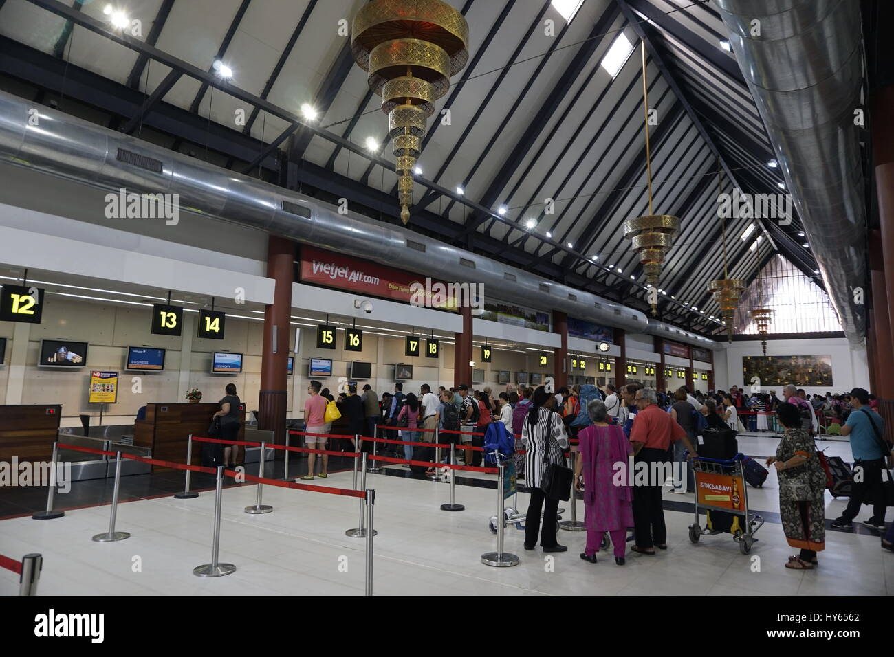 check in counters at Siam Reap international airport Stock Photo