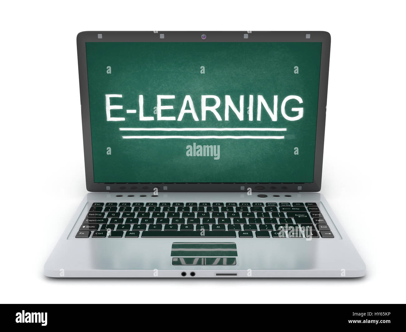 Laptop Displaying Elearning Laptop and sign e-learning on white background. 3d illustration Stock ...