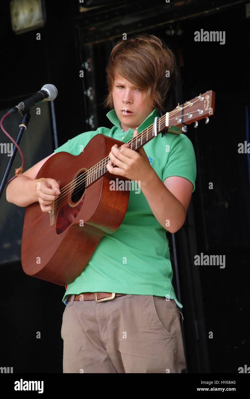 Luke Jackson, British folk and roots singer/songwriter, performs at the Tentertainment music festival at Tenterden in Kent, England on July 3, 2010. Stock Photo