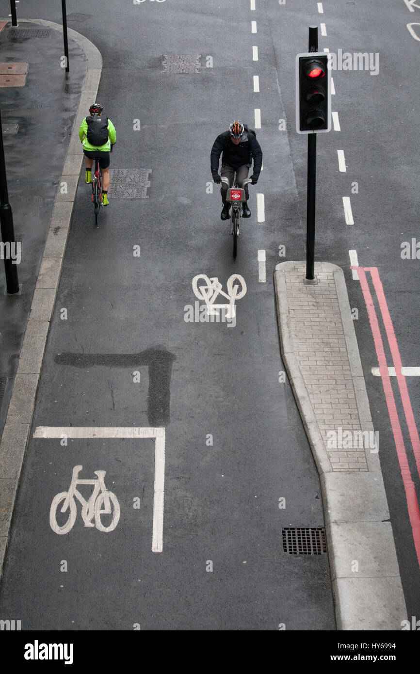 London Cyclists on cycle route, london cycle superhighway Stock Photo