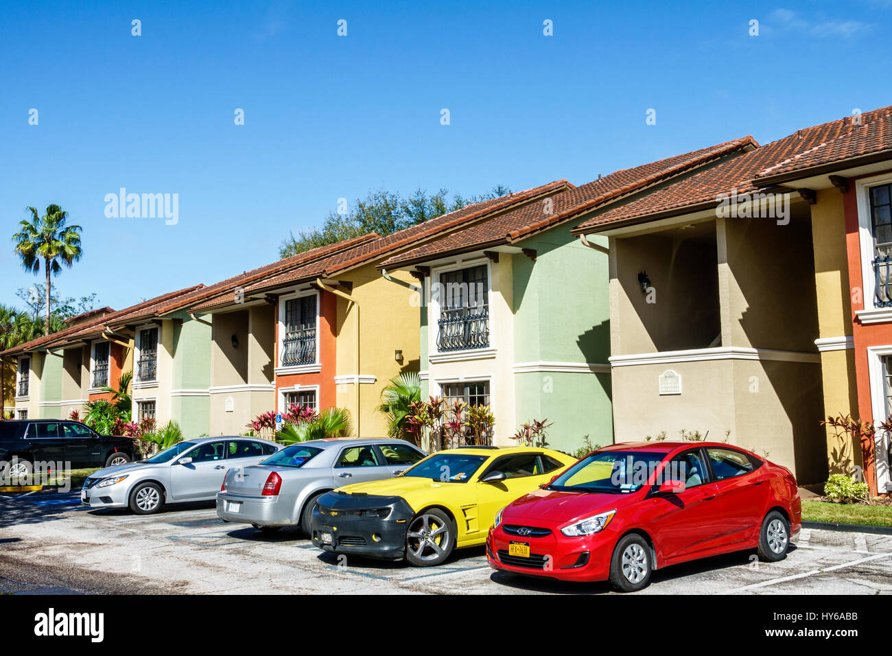 Florida Kissimmee,Legacy Vacation Club Kissimmee,resort,hotel,timeshare program,townhouse,cars,parking,FL170222072 Stock Photo