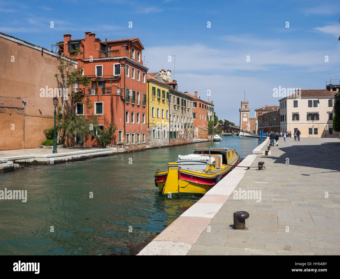 View along canal Rio de l'Arsenal towards the Arsenal gates, Venice, Italy Stock Photo
