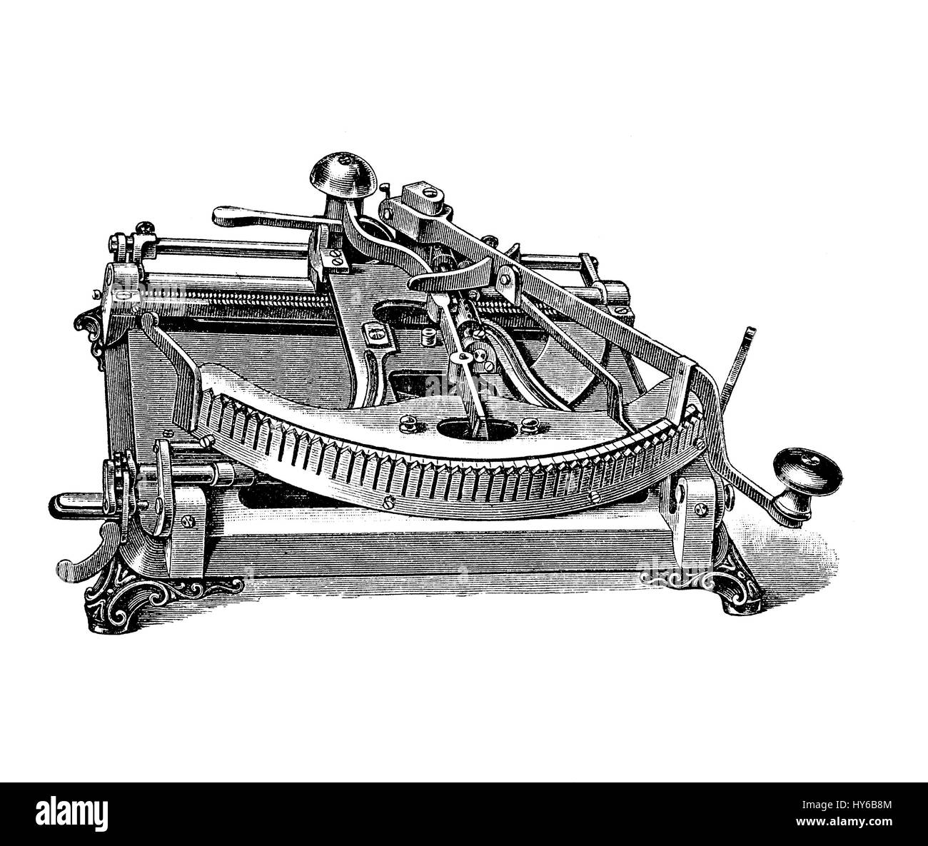 Kosmopolit typewriter, one of the first typewriter in Germany from 1888. The style of type can be changed simply by replacing the type plate Stock Photo