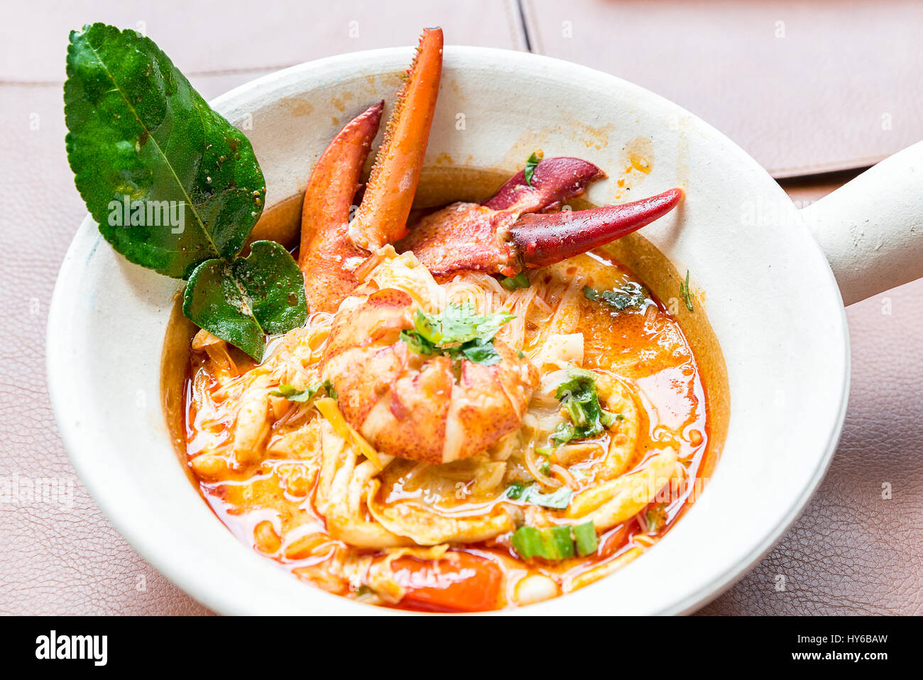 Lobster Tom yum spicy rice noodles Stock Photo Alamy