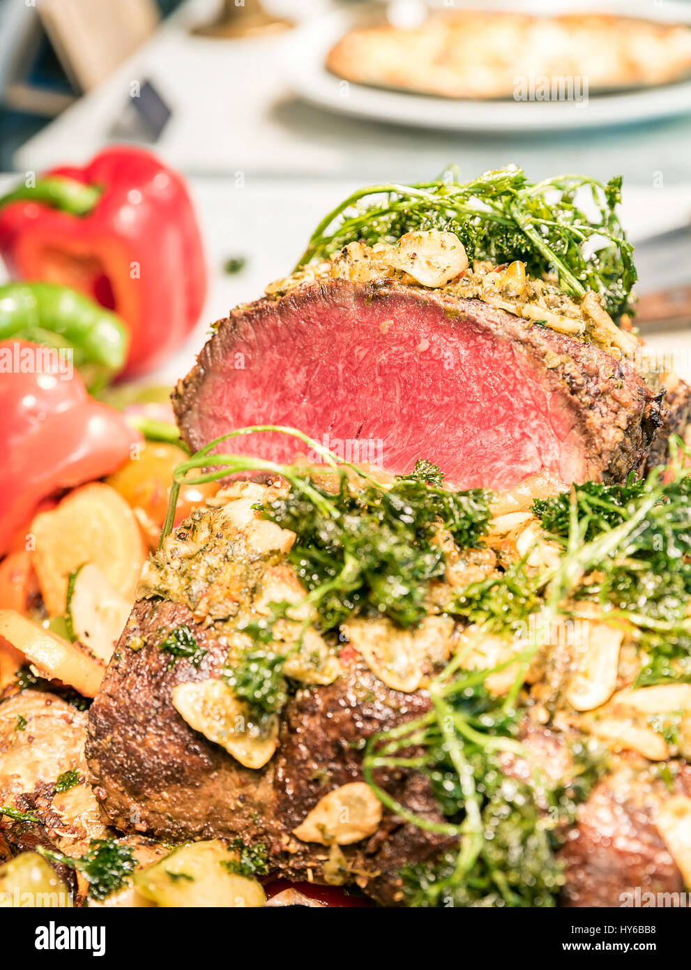 Carving of Wagyu beef roast Stock Photo Alamy