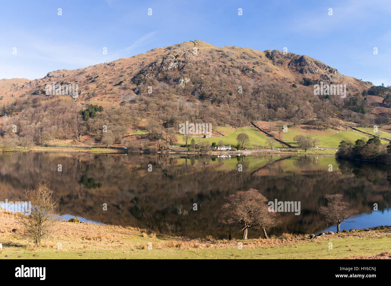 Nab Scar reflected in Rydal Water, Cumbria, England, UK Stock Photo