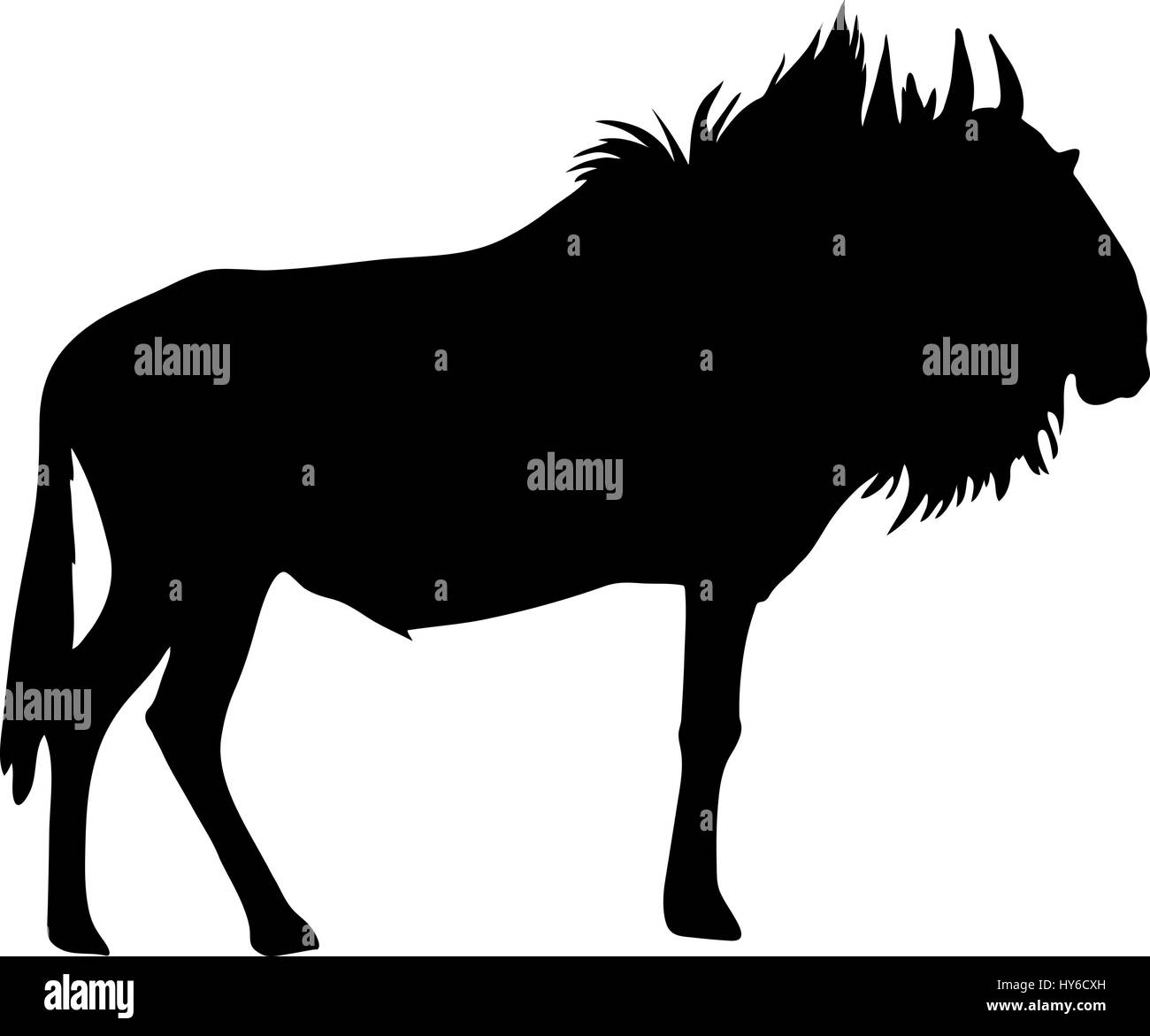 Silhouette of a standing blue wildebeest antelope Stock Vector