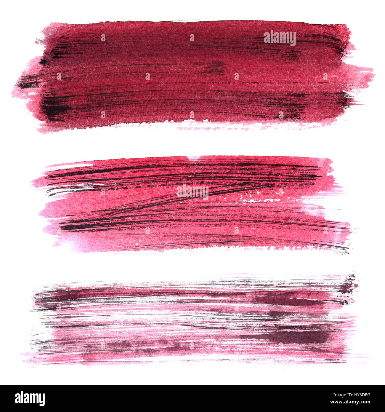 Set of dark red grunge brush strokes isolated on the white background ...