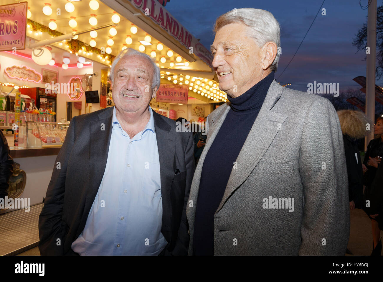 Marcel Campion and Alain Madelin attend at Opening evening of the 2017 Throne Fair for the benefit of the Association Petits Princes, Paris, France. Stock Photo