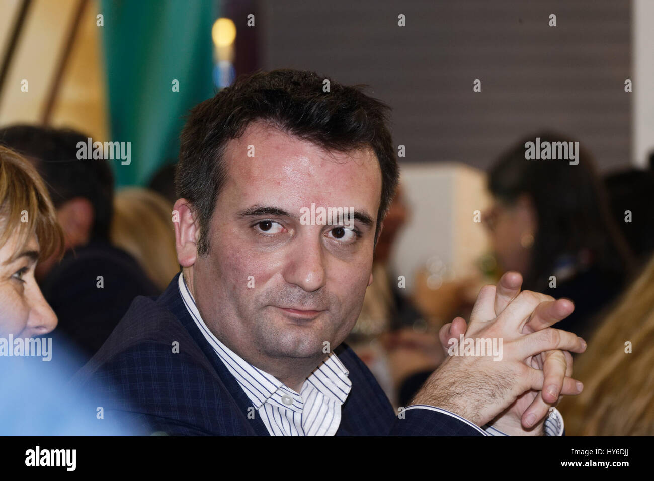 Paris,France.31th March,2017.Florian Philippot attends at theOpening evening of the Throne Fair 2017 for the benefit of the Association Petits Princes Stock Photo