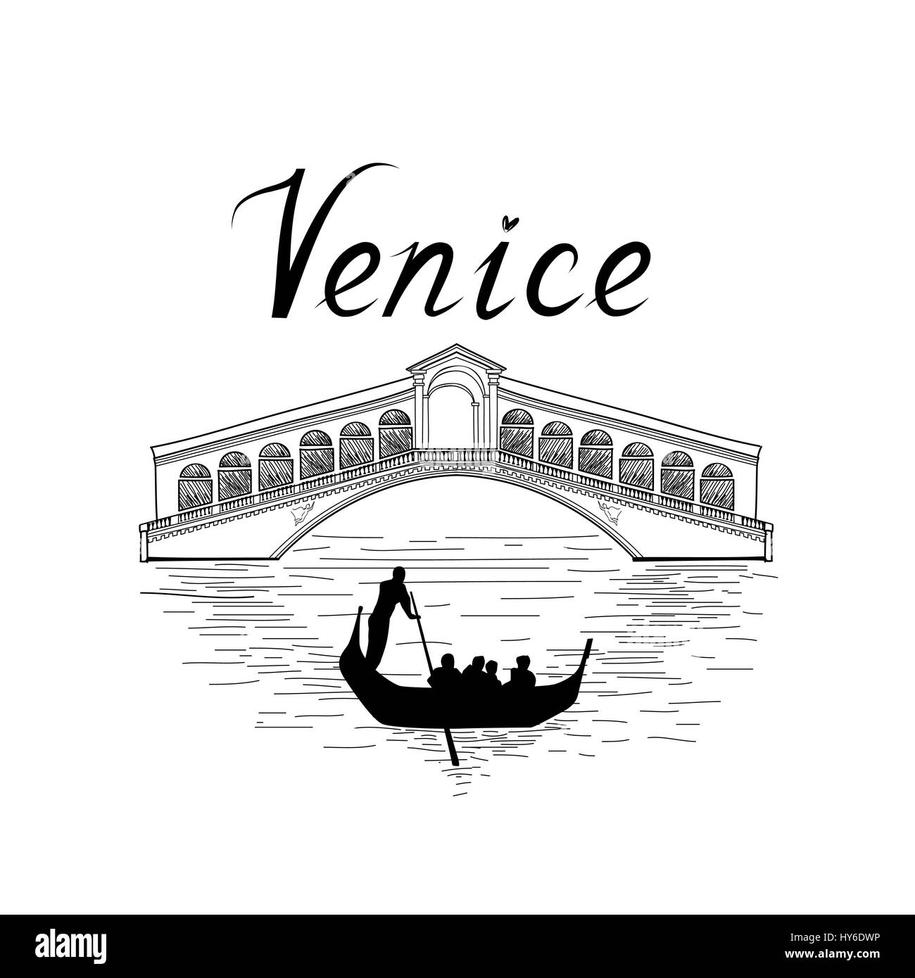 Venice famous place view. Travel Italy background. City bridge retro engraving Stock Vector
